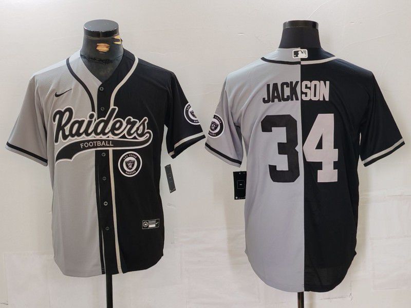 Men Oakland Raiders #34 Jackson Black grey Joint Name 2024 Nike Limited NFL Jersey style 3->->